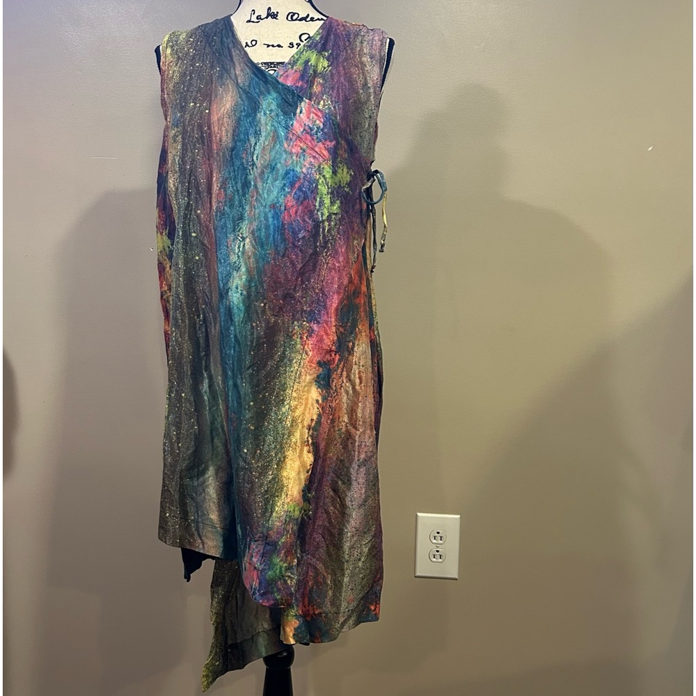 Bryn Walker Zen Taffeta Nebulosa Abstract Print Asymmetrical Hem Wrap Tunic - Picture 4 of 16
